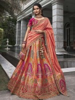 Peach Banarasi Silk Bridal Lehenga Choli